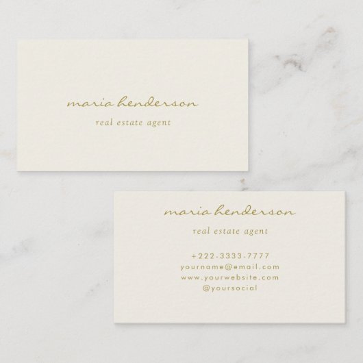 Geavanceerde Crème & Gouden Script Monogram Visitekaartje (Voorkant / Achterkant)