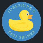 Geavanceerde Duck-Baby shower Blauwe Aangepaste kl Ronde Sticker<br><div class="desc">Rubberen eend Stickers met aangepaste naam; schattig voor dessert tafel, gunsten of correspondentie enveloppen. Gaat samen met een bijpassende "Sophisticated Duck" Baby shower Invitation Suite: Klik op aanpassen om uw lettertypen, kleuren, maten, enz. te wijzigen of zelfs uw eigen afbeelding te uploaden. Klik op "Customize It" en gebruik de stalen...</div>