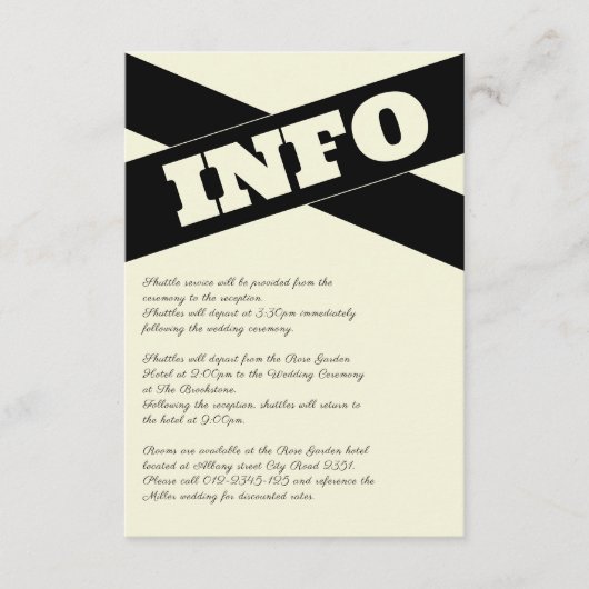 Geavanceerde Ecru Zwart Modern Script Informatiekaartje (Voorkant)