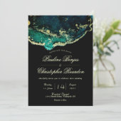 Geavanceerde Emerald Black Gold Wedding Kaart (Staand voorkant)