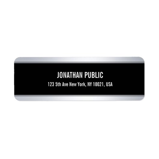 Geavanceerde Faux Silver Black Sjabloon Modern Etiket (Voorkant)