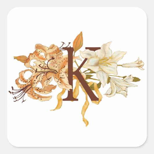 Geavanceerde Floral Letter "K" Monogram Vierkante Sticker (Voorkant)