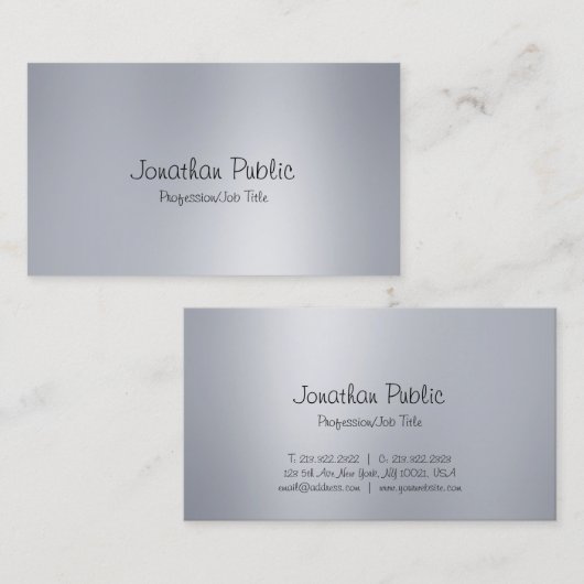 Geavanceerde Freehand Script Modern Silver Clean Visitekaartje (Voorkant / Achterkant)