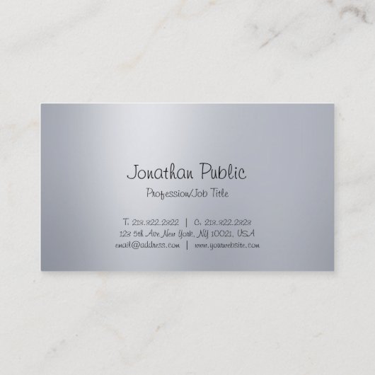 Geavanceerde Freehand Script Modern Silver Clean Visitekaartje (Achterkant)