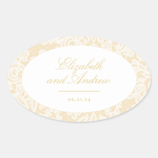 Geavanceerde gouden kant Elegante bruiloft Ovale Sticker (Voorkant)