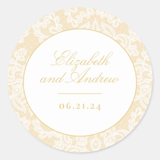 Geavanceerde gouden kant Elegante bruiloft Ronde Sticker (Voorkant)