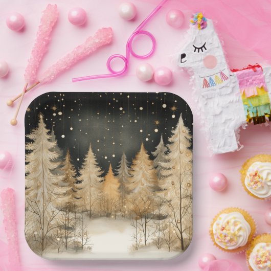 Geavanceerde gouden kerstbomen papieren bordje (Feest)