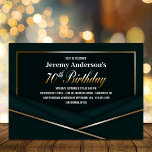 Geavanceerde Green Gold 70th Birthday Party Kaart<br><div class="desc">Maak je klaar om te vieren in stijl met deze verbluffende gouden fraaie uitnodiging voor een 70e verjaardagsfeest! Deze uitnodiging is ideaal voor semi-formele of zwart-stropdas zaken, en is geavanceerd en elegant. Of je nu een intiem diner of een grote viering organiseert, deze uitnodiging zal je evenement echt onvergeeflijk maken....</div>