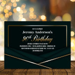 Geavanceerde Green Gold 90th Birthday Party Kaart<br><div class="desc">Maak je klaar om te vieren in stijl met deze verbluffende gouden fraaie 90e verjaardagsfeestuitnodiging! Deze uitnodiging is ideaal voor semi-formele of zwart-stropdas zaken, en is geavanceerd en elegant. Of je nu een intiem diner of een grote viering organiseert, deze uitnodiging zal je evenement echt onvergeeflijk maken. Dus als je...</div>