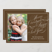 Geavanceerde kerstfotokaart voor script - bruin feestdagenkaart (Voorkant / Achterkant)