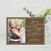 Geavanceerde kerstfotokaart voor script - bruin feestdagenkaart (Staand voorkant)