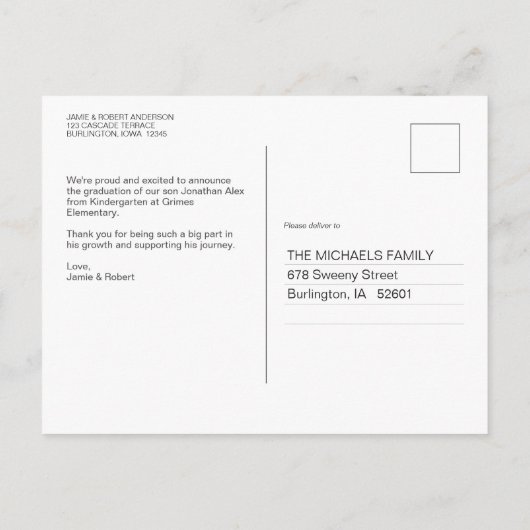 Geavanceerde kleuterschool Afstuderen Aankondiging Briefkaart (Achterkant)