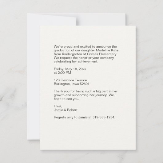 Geavanceerde kleuterschool Afstuderen Uitnodiging (Achterkant)