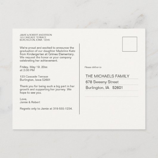 Geavanceerde kleuterschool Afstuderen Uitnodiging (Achterkant)