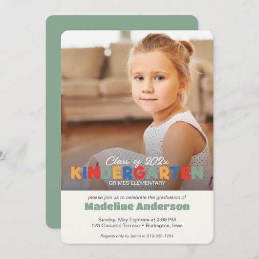 Geavanceerde kleuterschool Afstuderen Uitnodiging (Voorkant / Achterkant)