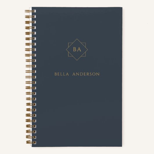 Geavanceerde marineblauw & gouden Initiaal monogra Notitieboek (Voorkant)