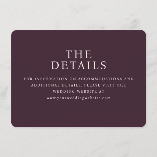 Geavanceerde Maroon Serif Huwelijksdetailkaart Informatiekaartje (Voorkant)