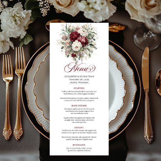 Geavanceerde Marsala Boho Bloemrijke Gouden Menuka Menu