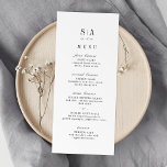 Geavanceerde monogram minimalistische bruiloft menu<br><div class="desc">Verfijnde zwart-wit minimalistische trouwmenukaarten met het monogram van het paar. De achterkant van het ontwerp is voorzien van  bloemen met kleurbewerkbare achtergrond. Eenvoudig en elegant. Groot voor moderne klassieke bruiloft,  en formele bruiloft. Bekijk alle bijpassende stukken in het collectie.</div>