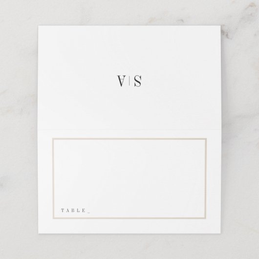 Geavanceerde monogram minimalistische bruiloft plaatskaartje (Buitenkant ongevouwen)