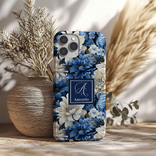 Geavanceerde Navy Blauwe Bloemen Luxe Hoesje voor 