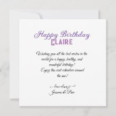 GEAVANCEERDE PAARSE IRIS THEMA VERJAARDAGSTAART KAART (Achterkant)