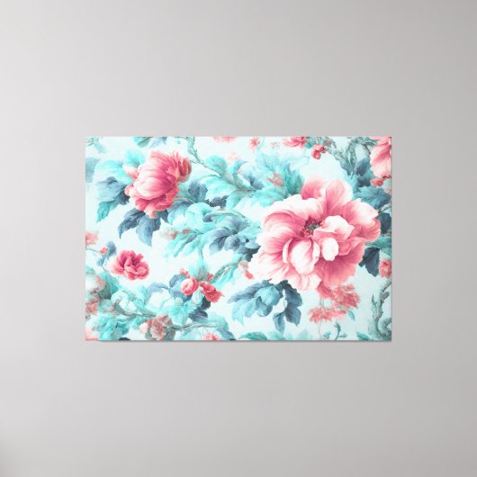 Geavanceerde Pink Claret Bloemen en Azure Leaves Canvas Afdruk (Voorkant)