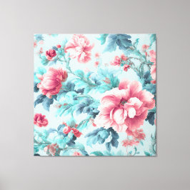 Geavanceerde Pink Claret Bloemen en Azure Leaves Canvas Afdruk