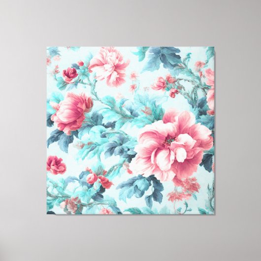 Geavanceerde Pink Claret Bloemen en Azure Leaves Canvas Afdruk (Voorkant)