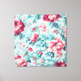Geavanceerde Pink Claret Bloemen en Azure Leaves Canvas Afdruk