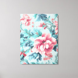 Geavanceerde Pink Claret Bloemen en Azure Leaves Canvas Afdruk
