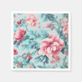Geavanceerde Pink Claret Bloemen en Azure Leaves Servet