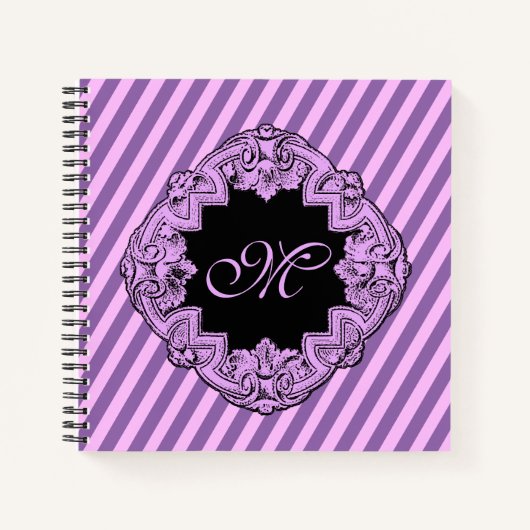 Geavanceerde roze strepe monogrammed notitieboek (Voorkant)