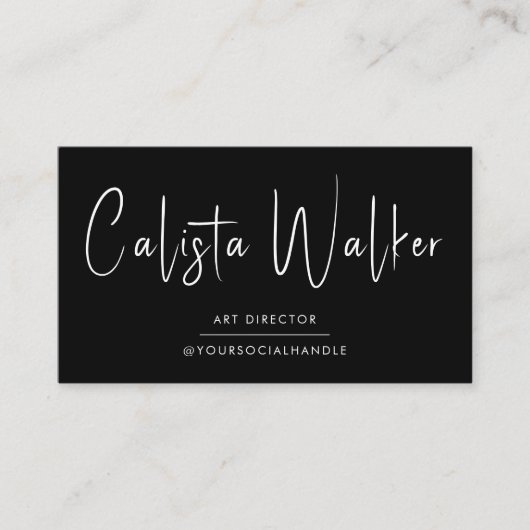 Geavanceerde scriptkalligrafie minimaal zwart visitekaartje (Voorkant)