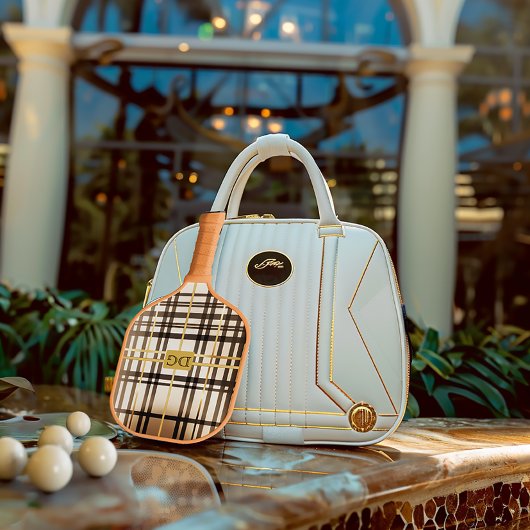 Geavanceerde Taupe en Gouden Monogram Pickleball Paddle