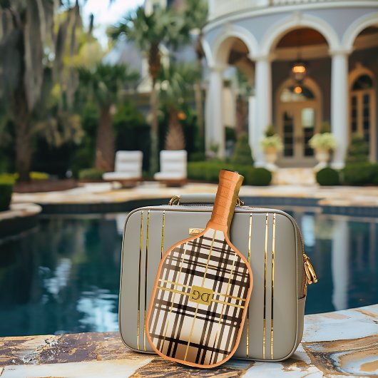 Geavanceerde Taupe en Gouden Monogram Pickleball Paddle