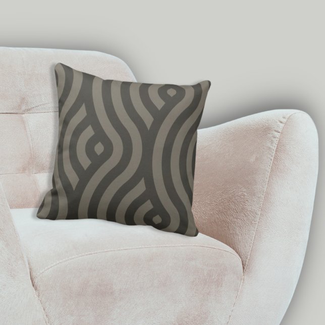 Geavanceerde tweekleurige grijze strepen golfpatro kussen (Sophisticated Two- Tone Grey Stripes Wave Pattern Throw Pillow, Living Room)