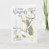 Geavanceerde vrouw met grijze bloemen kaart (Voorkant)