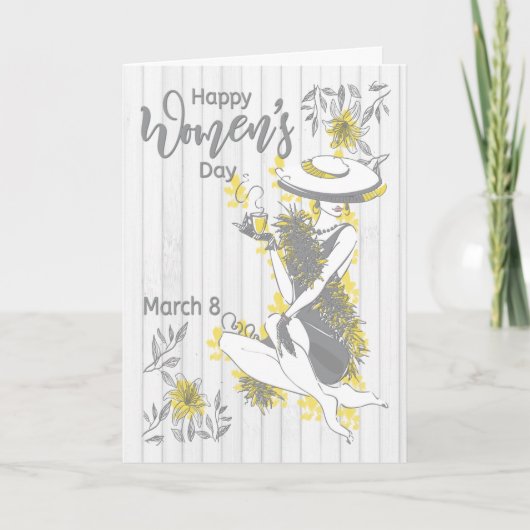 Geavanceerde vrouw met grijze bloemen kaart (Voorkant)