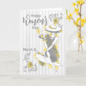 Geavanceerde vrouw met grijze bloemen kaart (Gele Bloem)