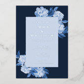 Geavanceerde Waterverf bloemen blauwe achtergrond Folie Uitnodiging (Voorkant)