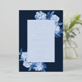 Geavanceerde Waterverf bloemen blauwe achtergrond Folie Uitnodiging (Staand Voorkant)