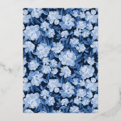 Geavanceerde Waterverf bloemen blauwe achtergrond Folie Uitnodiging (Achterkant)