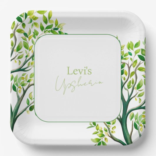 Geavanceerde waterverf boom Upsherin Upshernish Papieren Bordje (Voorkant)