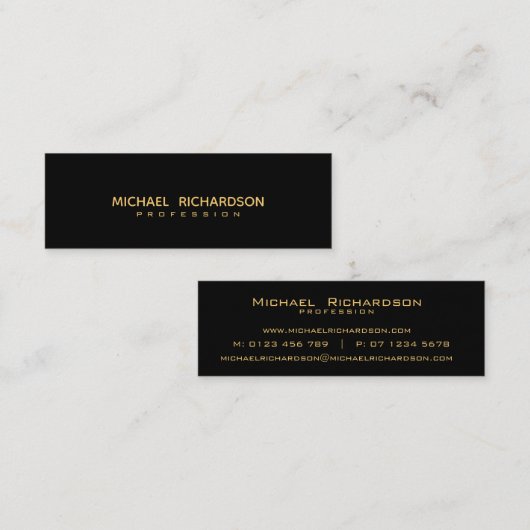 Geavanceerde zwart goud mannelijke slanke lijn mini visitekaartje (Voorkant / Achterkant)