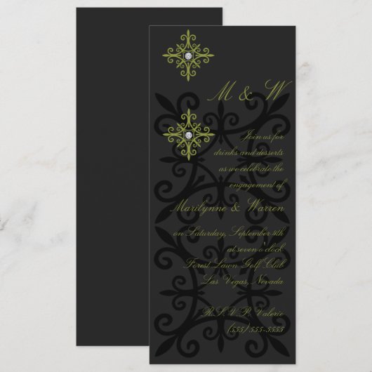 Geavanceerde zwart-groene verlovingsfeest kaart (Voorkant / Achterkant)