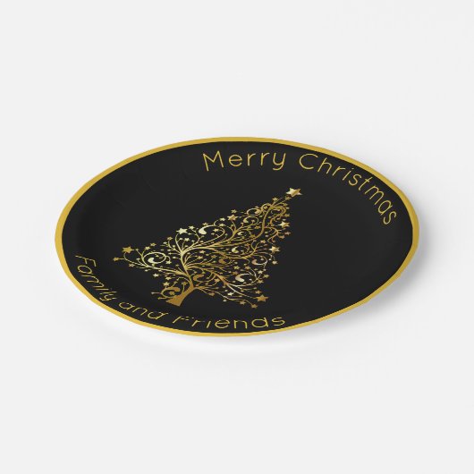 Geavanceerde zwarte en gouden kerstboom papieren bordje (Gekanteld)