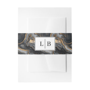 Geavanceerde Zwarte en Gouden Marmeren Golven Uitnodigingen Wikkel