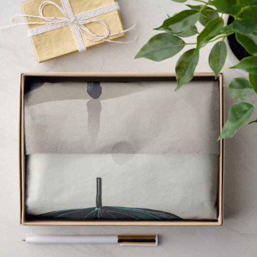 Geavanceerde zwarte kat met blauwgroen paraplu tissuepapier (Geschenk)