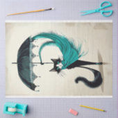 Geavanceerde zwarte kat met blauwgroen paraplu tissuepapier (Craft)